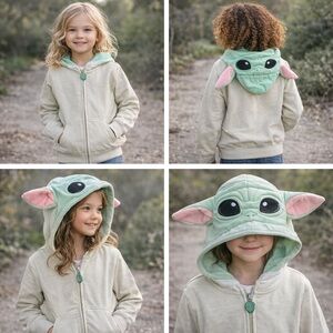 Disney Star Wars Baby Yoda Hoodie Youth Size 8-10 Green Full-Zip 3D Ears Graphic